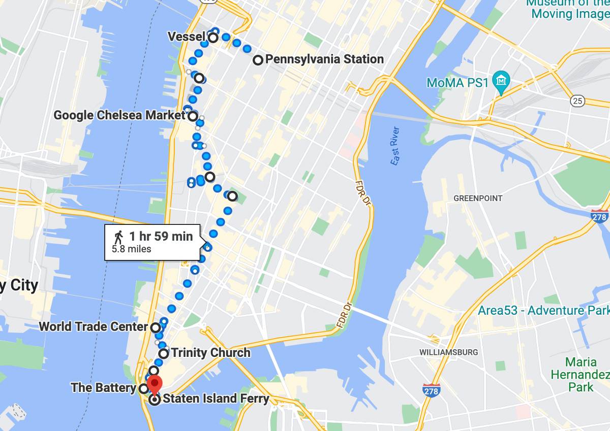 Nueva York: 1 día caminando por Manhattan (recorrido en Google Maps)